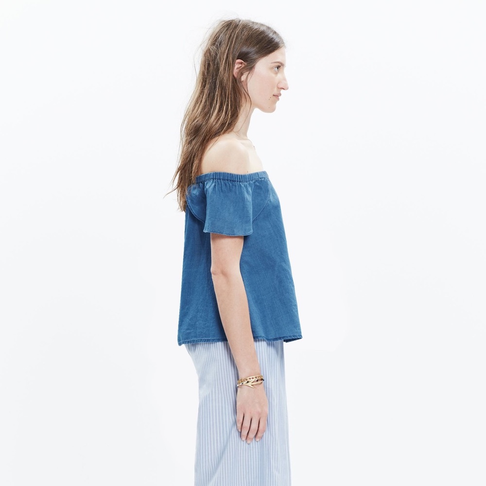 MADEWELL indigo cotton off-the-shoulder top - Picture 3 of 7